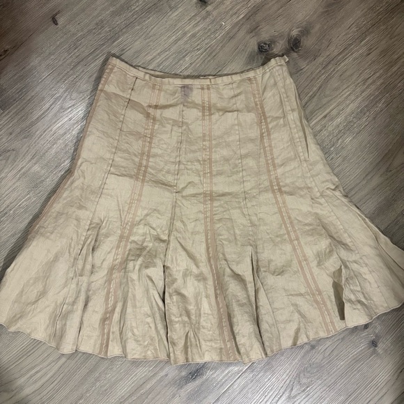 Willi Smith 100% Linen Knee Length Skirt Beige Flare Sz 12 Western Boho Lined - Picture 1 of 8